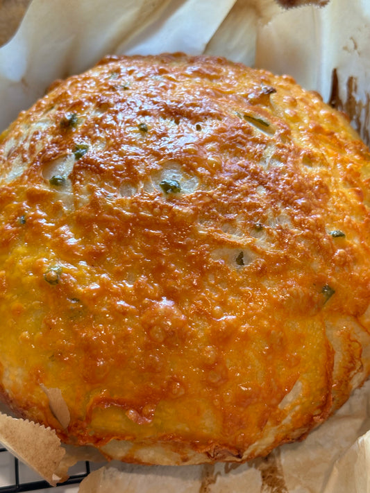 Sharp Cheddar Topped Jalapeño Sourdough Bread